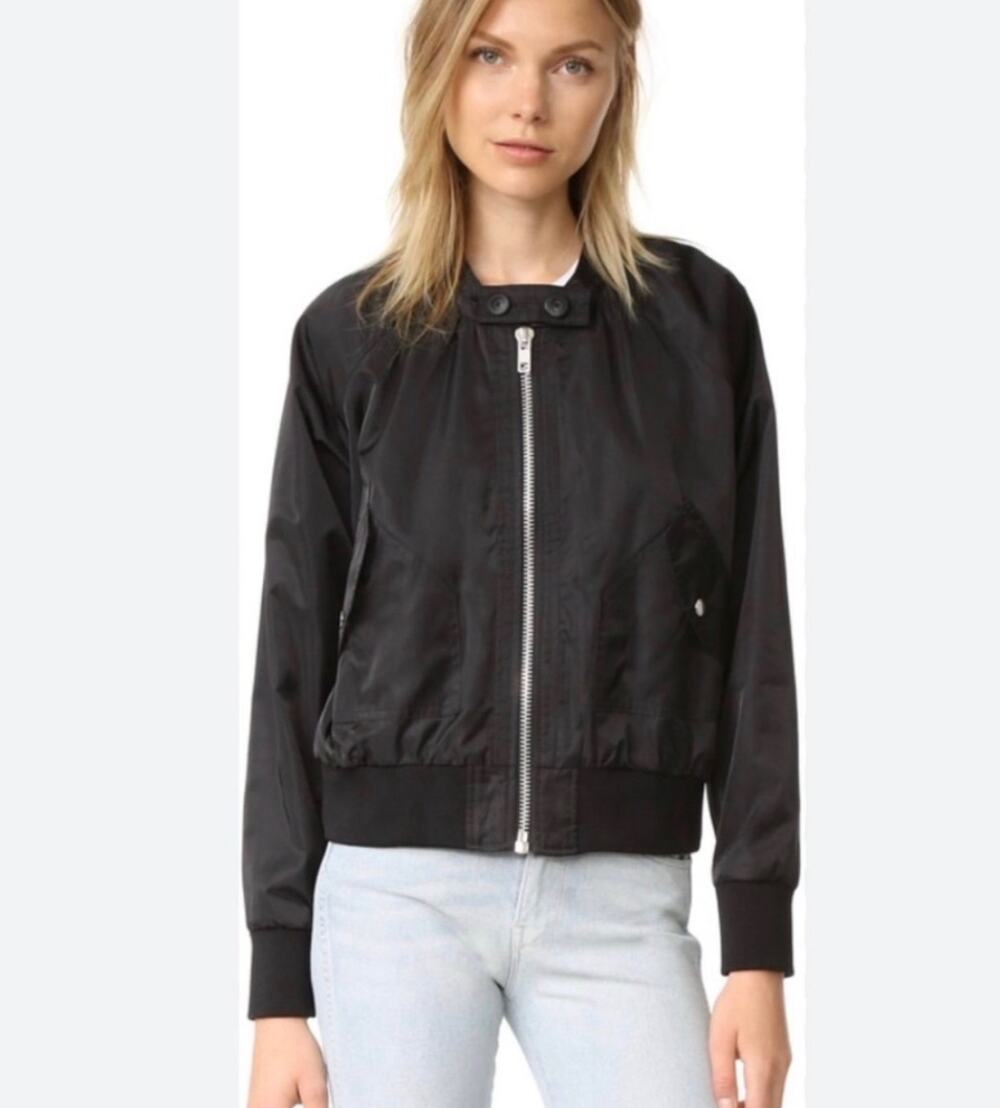 Free People Midnight Black Bomber Jacket in Size L 🖤✨